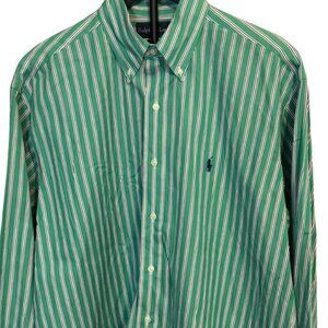 Ralph Lauren Blake Shirt Men’s M Green Stripe Cotton Long Sleeve Polo Logo